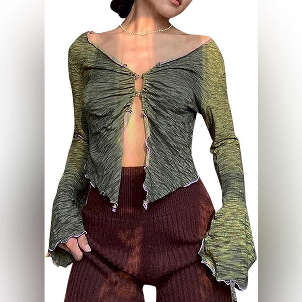 NWT (S) Green Sexy Crop Top Vintage Trendy Cami Shirt Streetwear